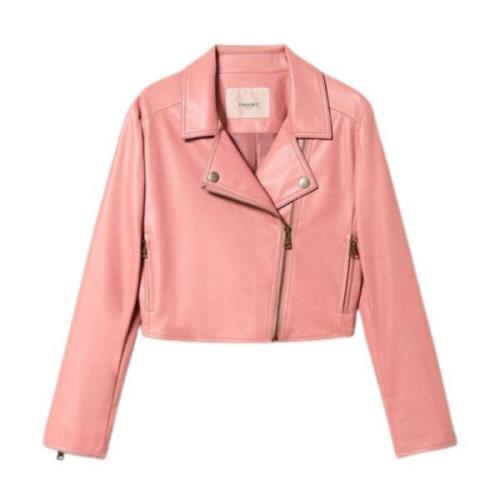 Twinset Rosa Läder Bikerjacka Pink, Dam