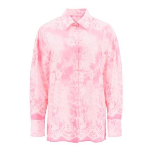 Msgm Oversized Skjorta med All-Over Print Pink, Dam