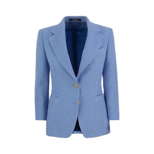 Tagliatore Linneblandning Texturerad Blazer Blue, Dam