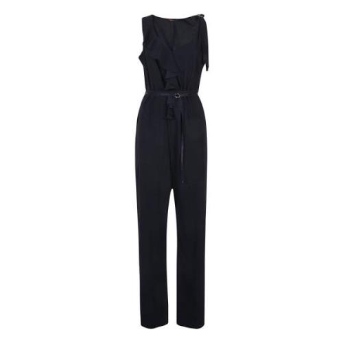 High Blå Ärmelös Jumpsuit med V-Hals och Volanger Blue, Dam