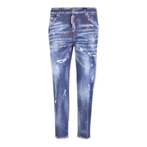 Dsquared2 Blå Slitna Cropped Jeans Blue, Dam