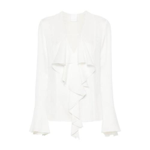 Givenchy Vit Sidenblus med Rynkad Kant White, Dam