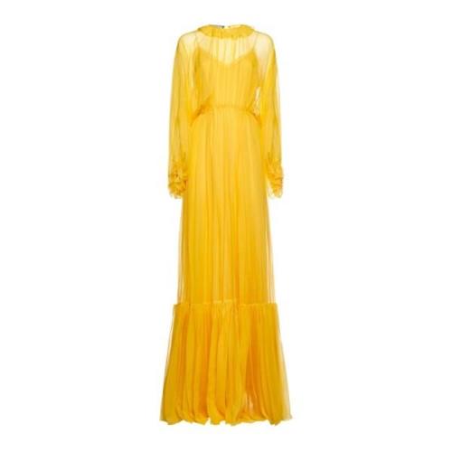 Gucci Silkesklänning med volanger Yellow, Dam
