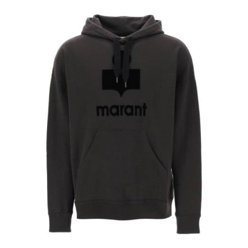 Isabel Marant Oversized Miley Hoodie med Flocked Logo Black, Herr