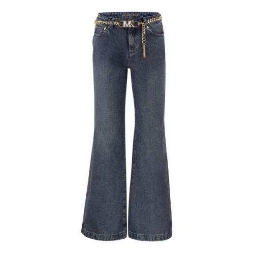 Michael Kors Flare Jeans i denim med kedjebälte Blue, Dam