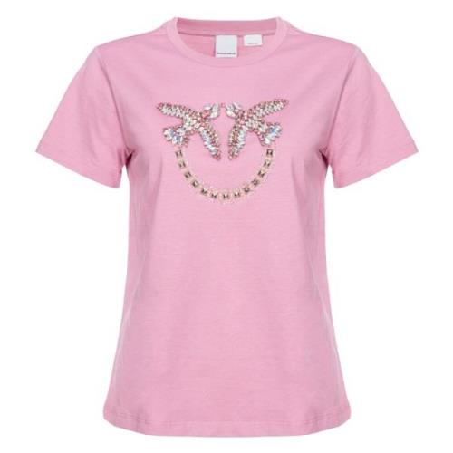 Pinko Quentin Logo Fåglar Broderad T-Shirt Pink, Dam