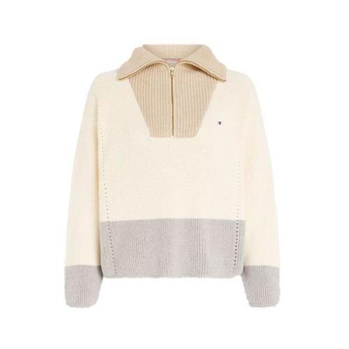 Tommy Hilfiger Cardi Stitch Halv-Zip Tröja Beige, Dam