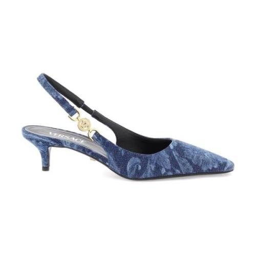 Versace Barocco Slingback Pumps Blue, Dam