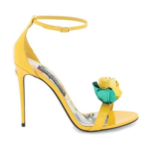 Dolce & Gabbana Blommor Prydda Lackläderssandaler Yellow, Dam