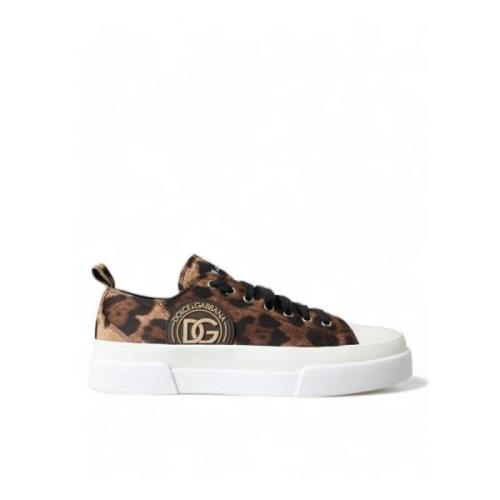 Dolce & Gabbana Leopard Canvas Casual Sneakers Brown, Herr