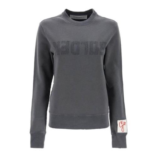 Golden Goose Athena Crew Neck Sweatshirt med förvrängd logotyp Gray, D...