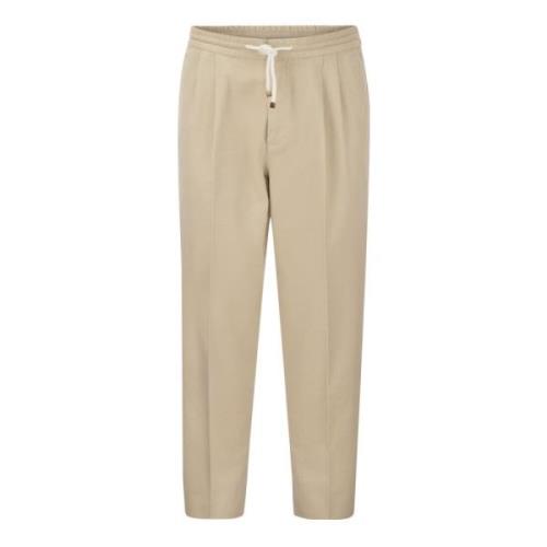 Brunello Cucinelli Casual bomullsgabardinhose med dragsko Beige, Herr