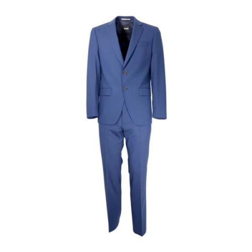 Hugo Boss Slim Fit Elastisk Ullkostym i Blått Blue, Herr