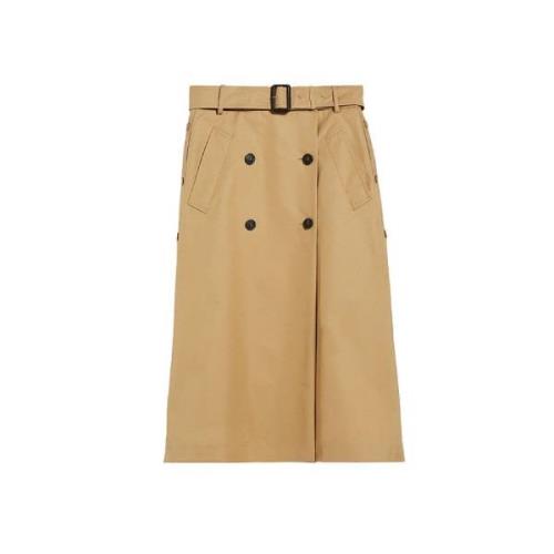 Max Mara Weekend Beige Bomull Midi Kjol med Knappar Beige, Dam