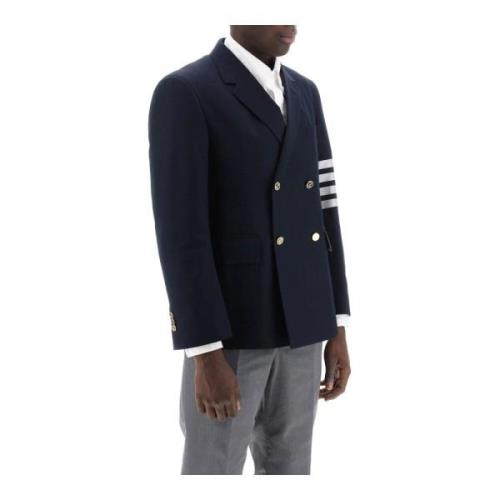 Thom Browne Dubbelknäppt jacka med 4-Bar motiv Blue, Herr