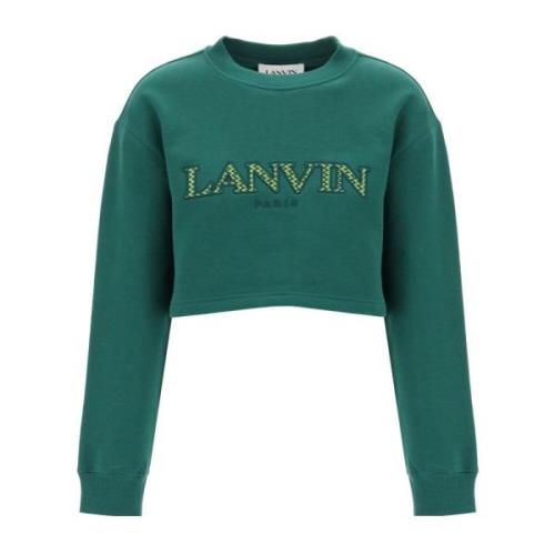 Lanvin Cropped Sweatshirt med broderad logopatch Green, Dam