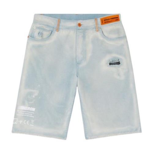 Heron Preston Denim Shorts med Fransavslutning Blue, Herr