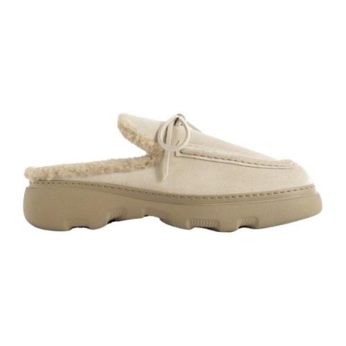 Burberry Equestrian Bakåt Öppen Shearling Fodrade Sneakers Beige, Herr