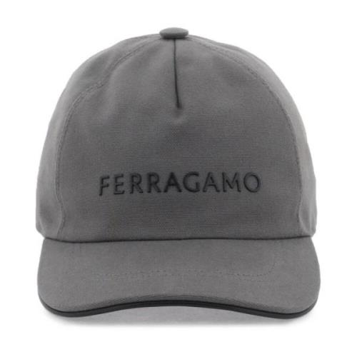 Salvatore Ferragamo Logo Baseball Cap med läderkant Gray, Herr