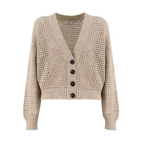 Brunello Cucinelli Förtrollande Nät Cardigan Beige, Dam