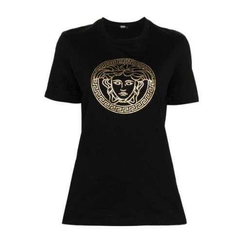 Versace Svarta Foliepräglade Medusa T-shirts och Polos Black, Dam