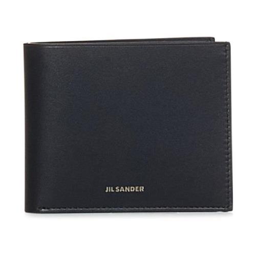 Jil Sander Svart läder bi-fold plånbok med silver logotyptryck Black, ...