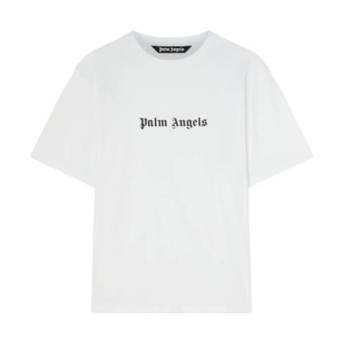 Palm Angels Vit Svart Logo Slim Tee White, Herr