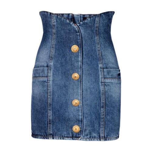 Balmain Denim tulpankjol med knappar Blue, Dam