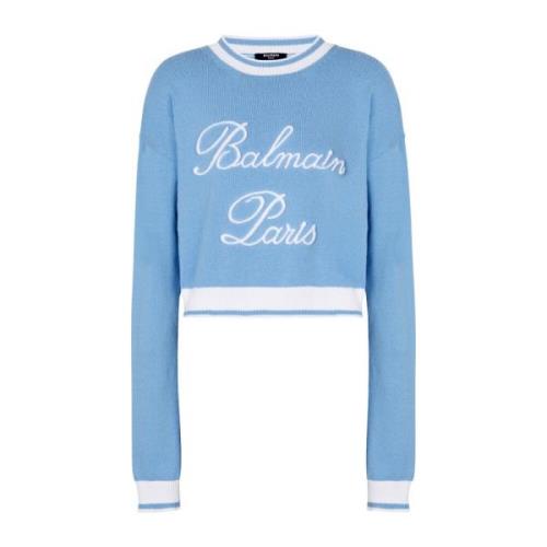 Balmain Signaturstickad tröja Blue, Dam