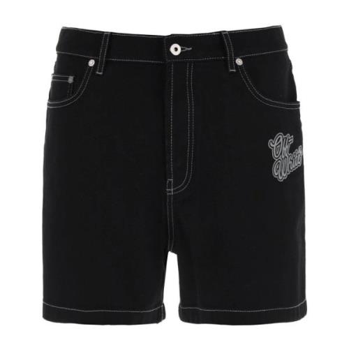 Off White Denim Shorts Black, Herr