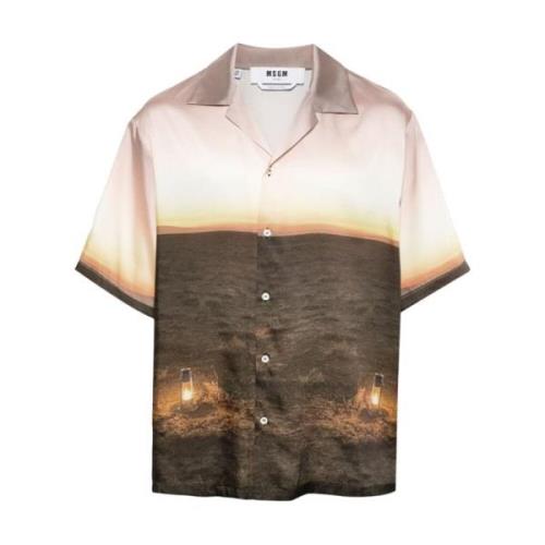 Msgm Short Sleeve Shirts Brown, Herr