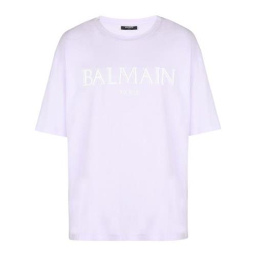 Balmain Oversized T-shirt med gummi Romersk logo Purple, Herr