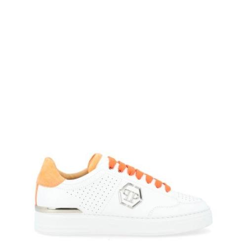 Philipp Plein Vit och Orange Perforerade Lädersneakers White, Herr