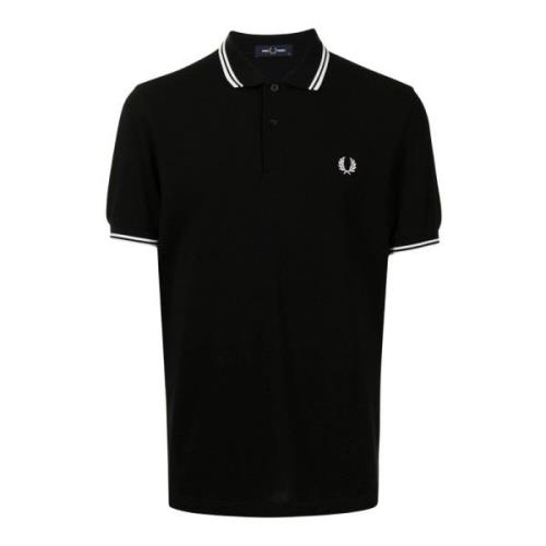 Fred Perry Polo Tröja Dubbel Rand Svart Black, Herr