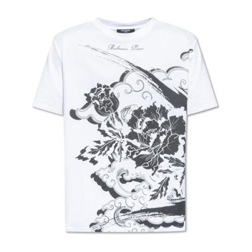 Balmain Tryckt T-shirt White, Herr