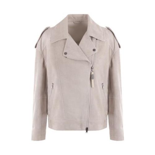 Brunello Cucinelli Is Mocka Bikerjacka Gray, Dam