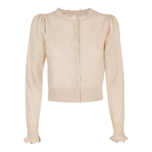 Ulla Johnson Ivory Cashmere Cardigan med Ruffles Beige, Dam