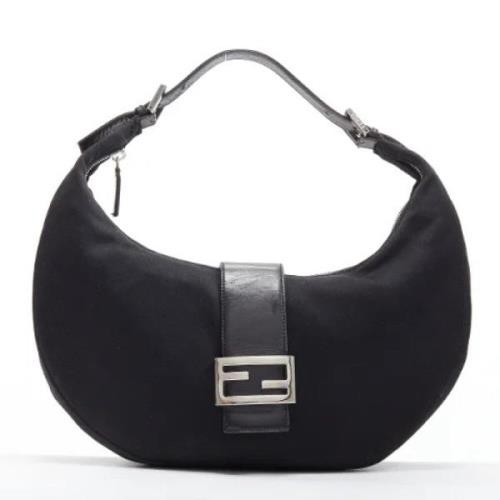 Fendi Vintage Begagnad Svart Tyg Baguette Croissant Black, Dam