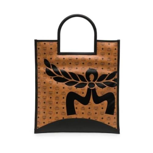 MCM Cognac Brun/Svart Läder Tote Brown, Dam