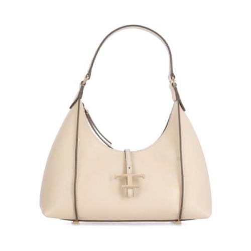 Tod's Beige Läder Axelväska Metallic Logo Beige, Dam