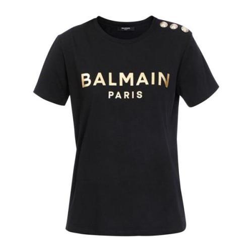Balmain Bomull T-shirt med logotryck Black, Dam