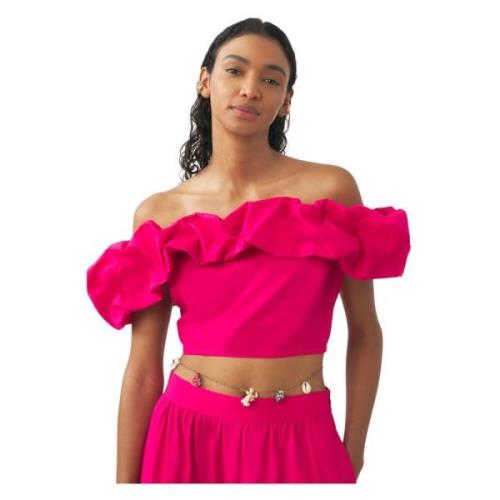 Antik Batik Stroppfri Bomull Crop Top Pink, Dam