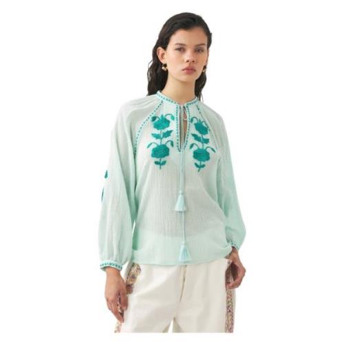 Antik Batik Blus handbroderad med silkegarn Ila Blue, Dam