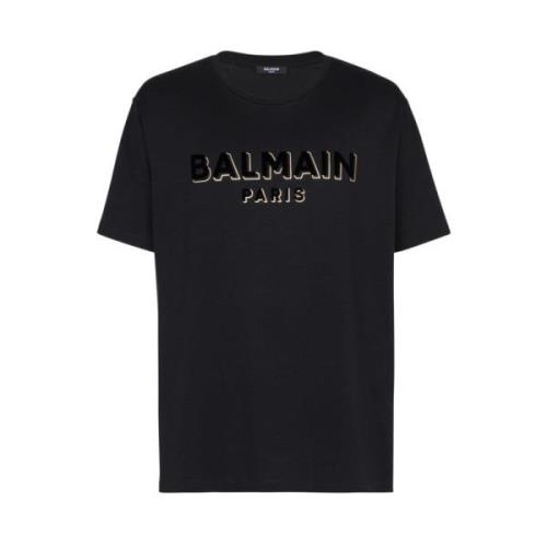 Balmain Metallic Flocked T-shirt Black, Herr
