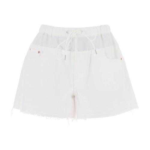 Sacai Hybrid Denim Shorts med råa kanter White, Dam