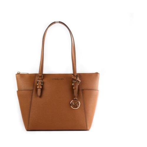 Michael Kors Logo Charm Zip Tote Handväska Brown, Dam