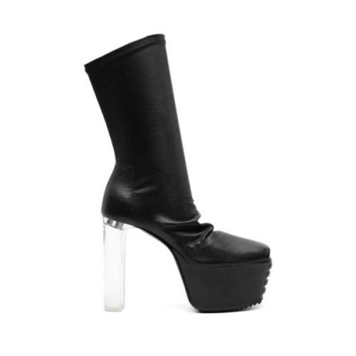 Rick Owens Svart läder peep toe mid-calf klackar Black, Dam