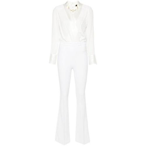 Elisabetta Franchi Vit Jumpsuit i Silkeblandning med Kedjedetaljer Whi...