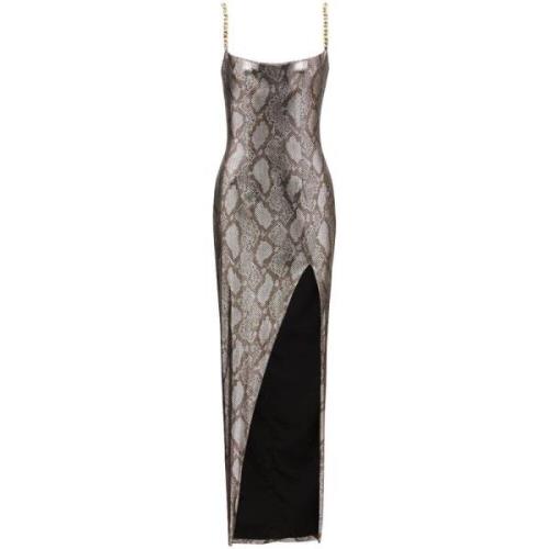 Balmain Metallic Ormtryck Bodycon Klänning Gray, Dam