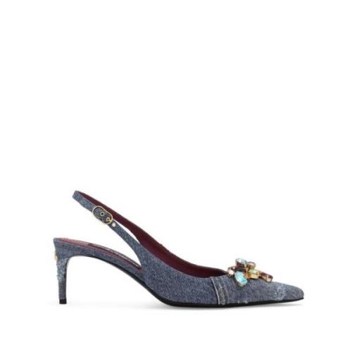 Dolce & Gabbana Indigo Blå Denim Kristalldekorerade Slingback Skor Blu...